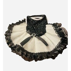 Black White Rhinestone Tulle XS Dog Puppy Dress